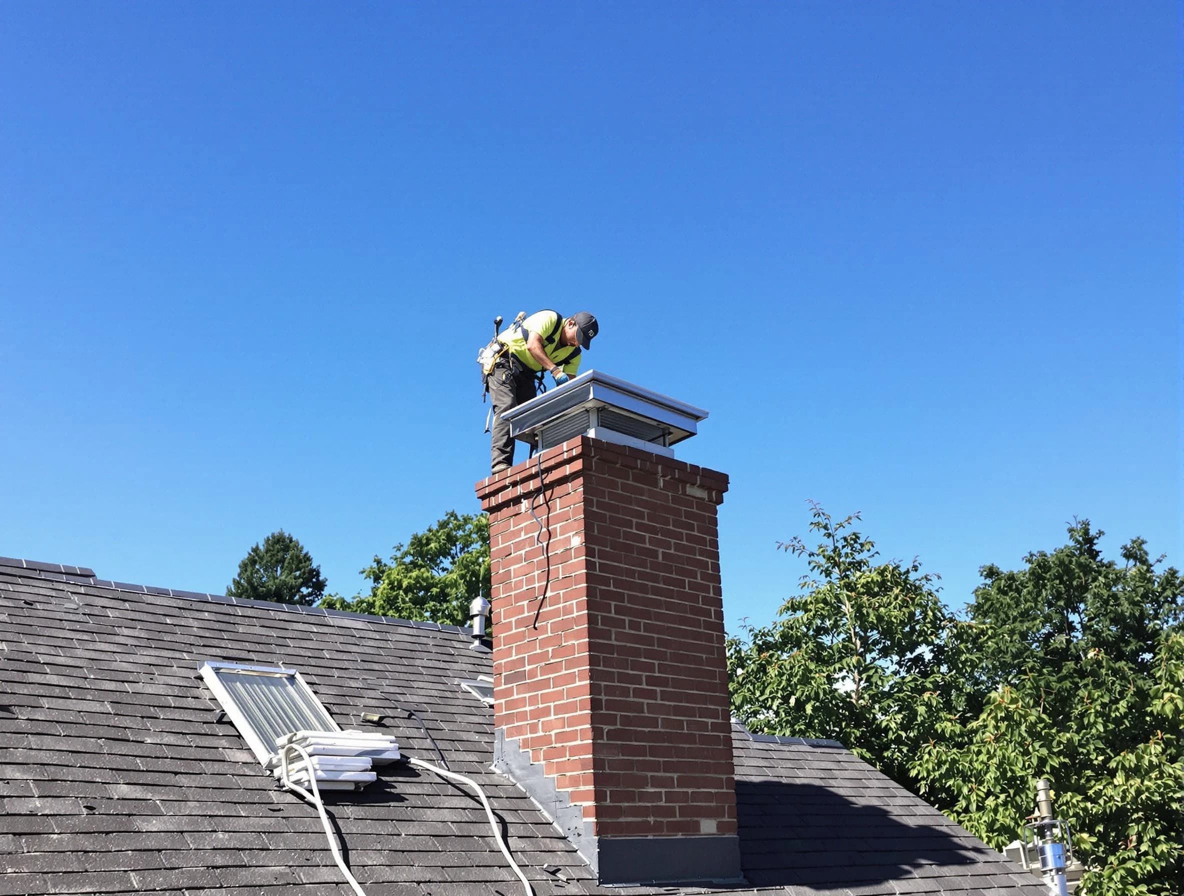 Lehi Chimney Sweep technician measuring a chimney cap in Lehi, UT