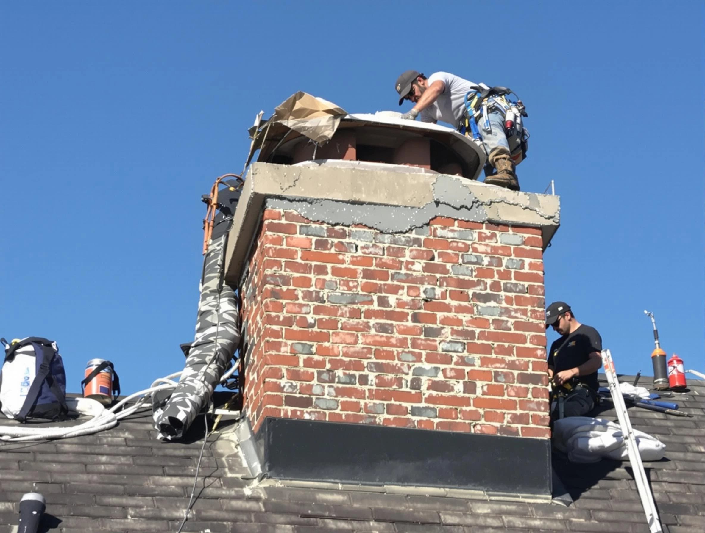 Lehi Chimney Sweep installing a custom chimney crown in Lehi, UT