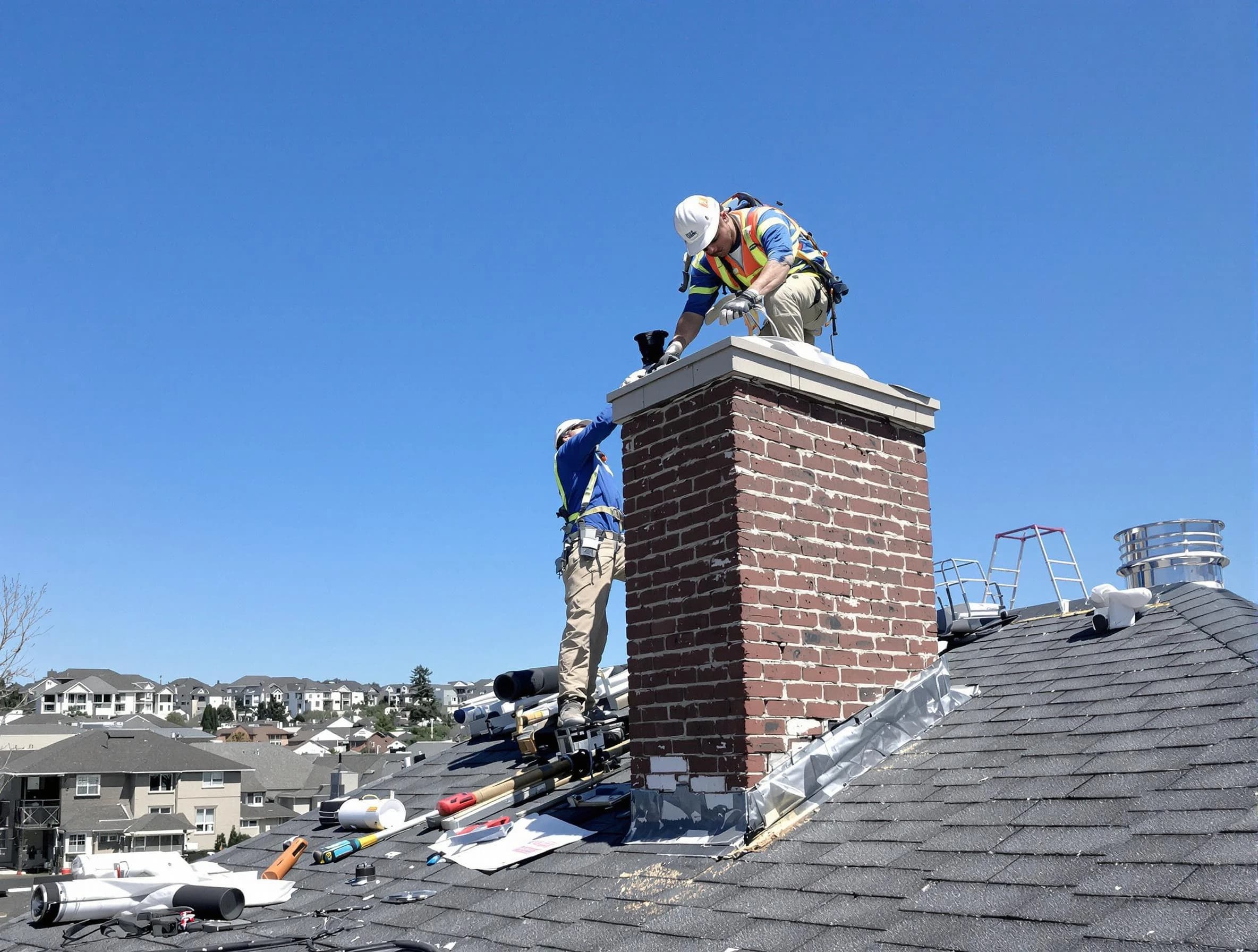 Lehi Chimney Sweep repairing a chimney crown in Lehi, UT