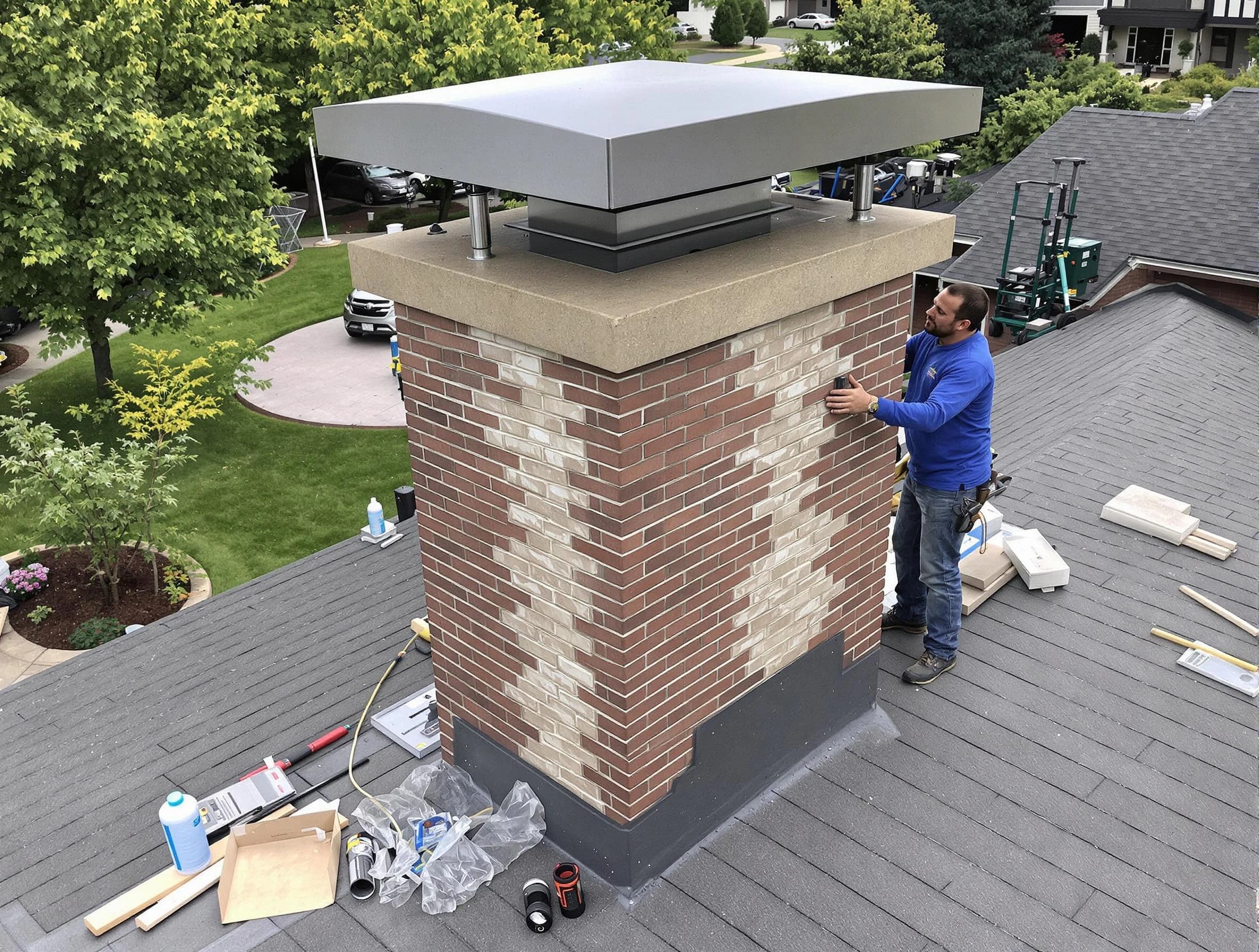 Lehi Chimney Sweep team working on a custom chimney remodel in Lehi, UT