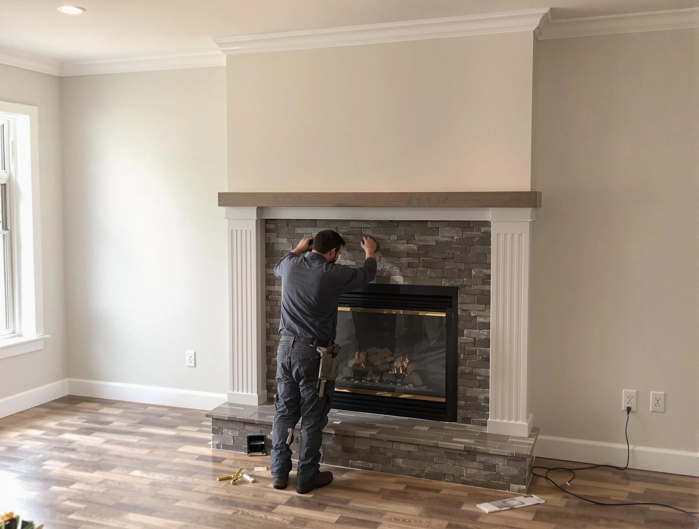 Lehi Chimney Sweep finishing a custom fireplace install in Lehi, UT
